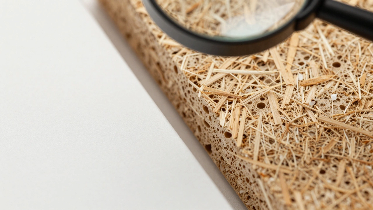 Close-up cross-section of POLYWOOD solid plastic versus Trex wood-plastic composite, highlighting internal texture differences.
