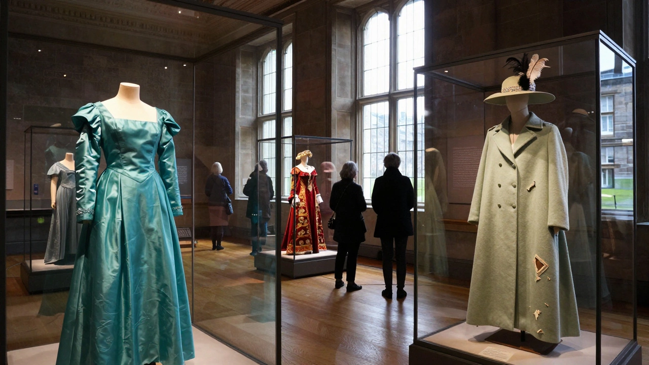 Exhibition of 40 royal garments from Queen Elizabeth's wardrobe at Holyroodhouse Palace.