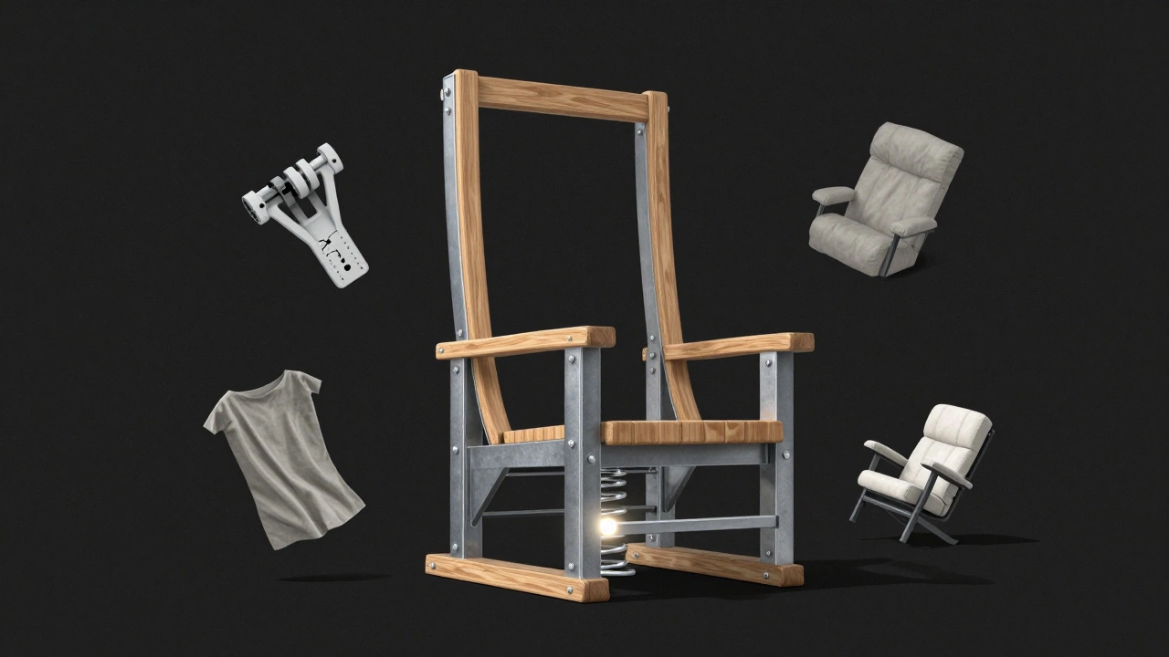 A timeless recliner frame glowing with durable components, surrounded by symbols of failed cheap alternatives.