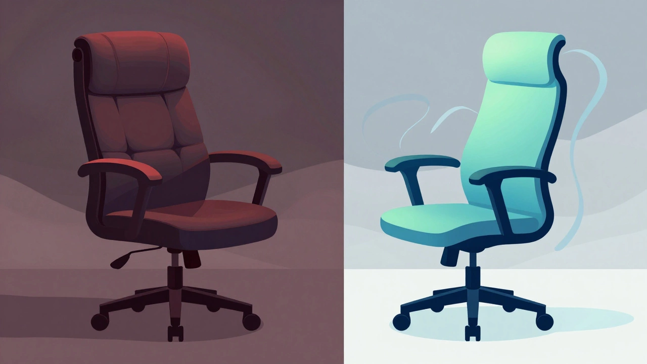 Illustration contrasting restrictive vs. freeing office chairs for ADHD focus