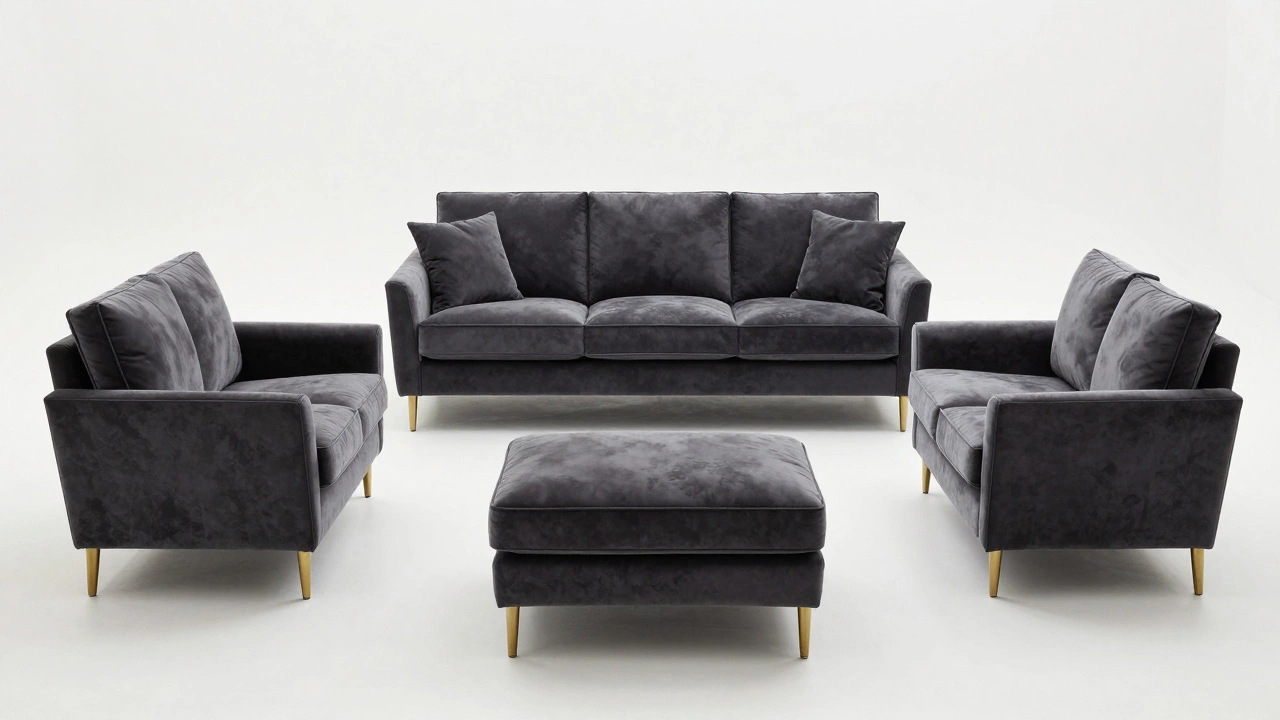 Luxurious five-piece matching sofa set in a spacious modern room