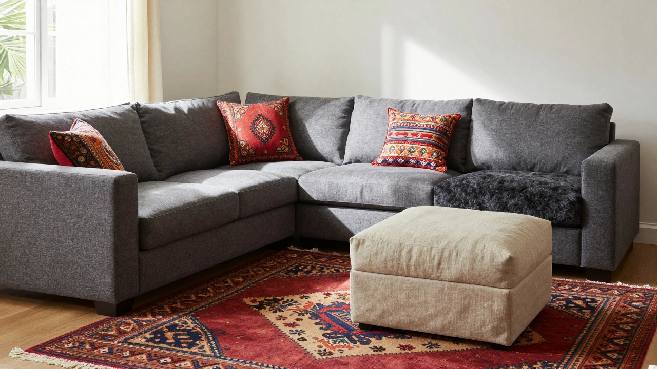 Mixed-style seating with a sectional, armchair, and ottoman