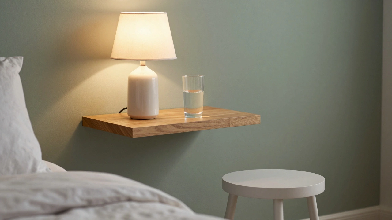 Asymmetrical nightstands with minimal clutter for better sleep hygiene
