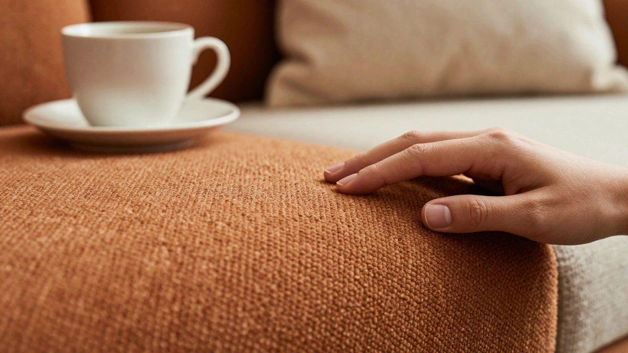 Close-up of durable microfiber sofa fabric texture