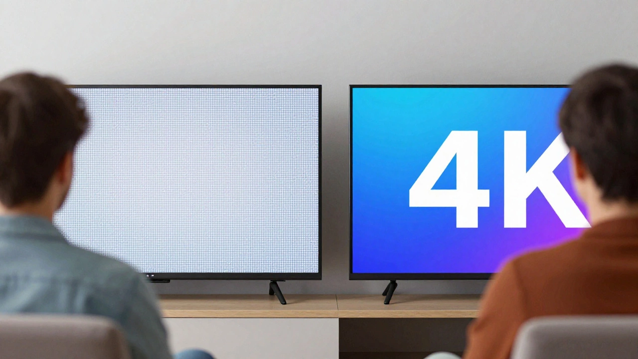 Comparison of pixelated close-up vs crisp 4K view from optimal distance
